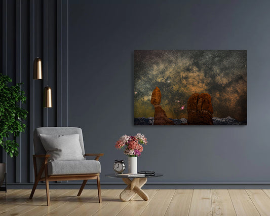 Winter Balance Rock - Metal Print